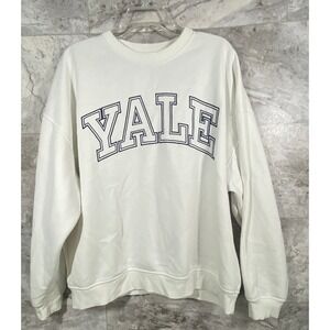 Yale University Crewneck Sweatshirt White Navy Blue Graphic Fleece Women's Large